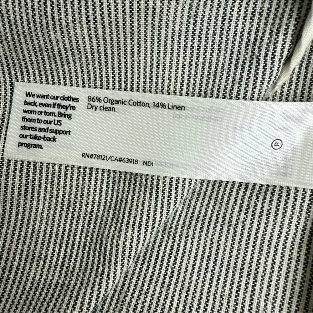 EILEEN FISHER Organic Cotton Linen Blend Open Front Jacket Black White Stripe XL